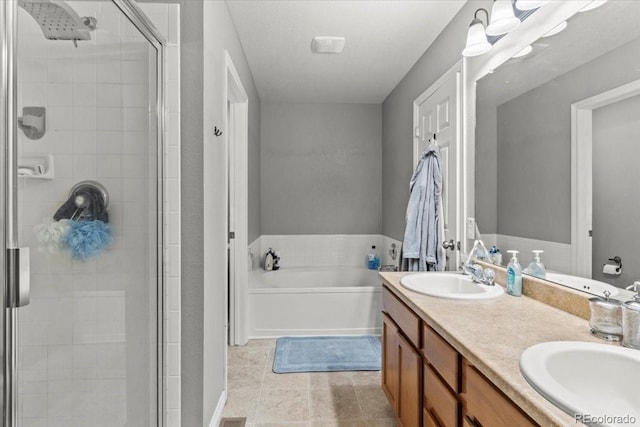 5404 Fawn Ridge Way, Castle Rock, CO 80104 - full bathroom with a stall shower, a bath, and double vanity