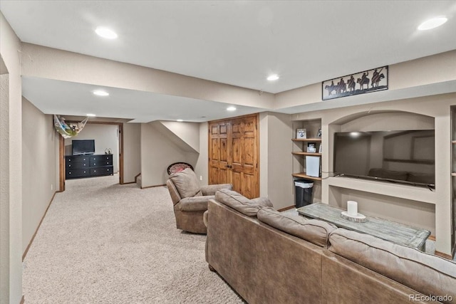 5404 Fawn Ridge Way, Castle Rock, CO 80104 - carpeted living area with recessed lighting, built in features, and baseboards