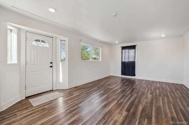 4401 W Mississippi Ave, Denver, CO 80219 - foyer entrance featuring dark wood-type flooring, baseboards, and recessed lighting