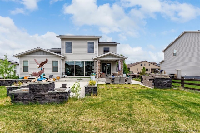 5964 E 141st Ave, Thornton, CO 80602 - rear view of property featuring outdoor lounge area, a patio area, and board and batten siding