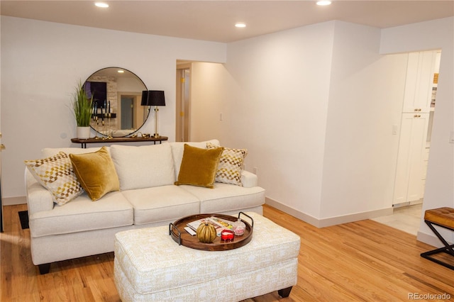 living room with light hardwood / wood-style flooring