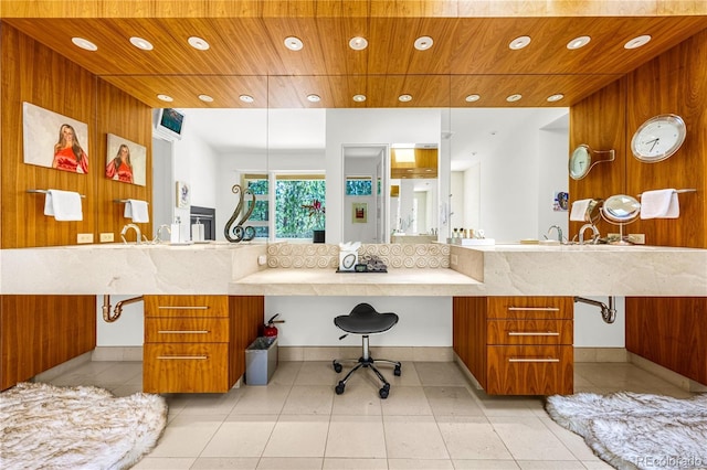 1250 Dolan Dr, Monument, CO 80132 - bathroom featuring recessed lighting, wood ceiling, tile patterned flooring, and vanity