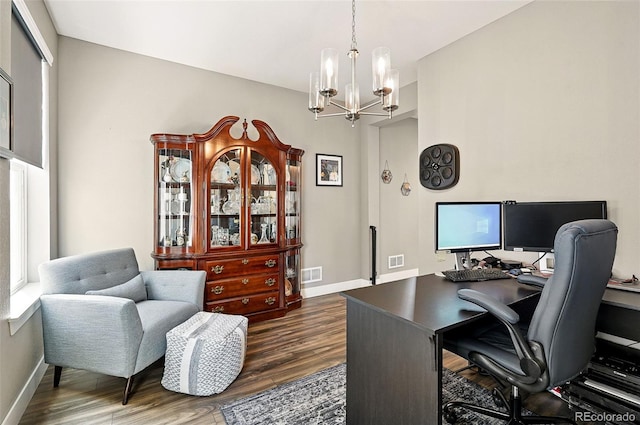 7949 S Elk Way, Aurora, CO 80016 - office area featuring a chandelier and wood finished floors