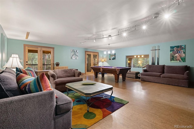 living room with french doors and billiards