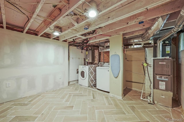 1024 34th St, Denver, CO 80205 - unfinished below grade area with washing machine and dryer and electric panel