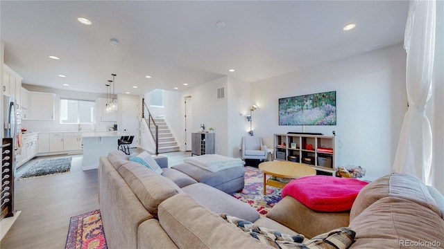 living room featuring light hardwood / wood-style floors