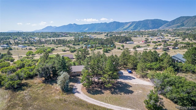 birds eye view of property featuring a mountain view