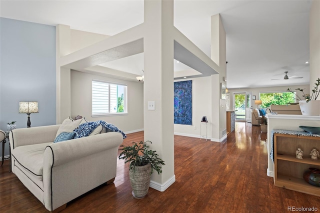 1376 Banner Cir, Erie, CO 80516 - living room with ceiling fan, plenty of natural light, and wood finished floors