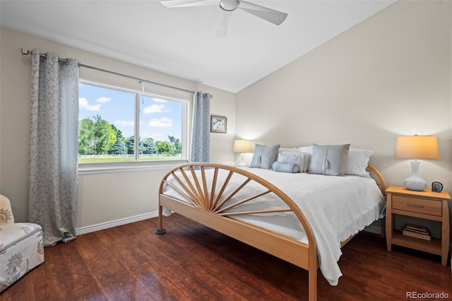 1376 Banner Cir, Erie, CO 80516 - bedroom featuring lofted ceiling, wood finished floors, and ceiling fan