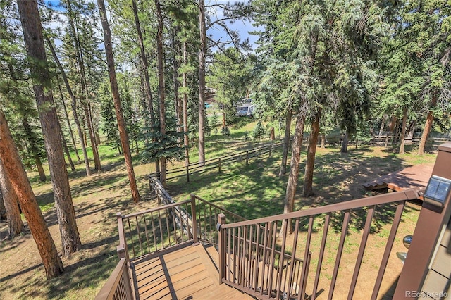 7753 Red Fox Dr, Evergreen, CO 80439 - wooden terrace featuring stairway