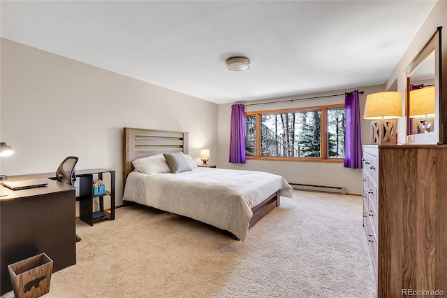 7753 Red Fox Dr, Evergreen, CO 80439 - bedroom with light colored carpet and a baseboard heating unit