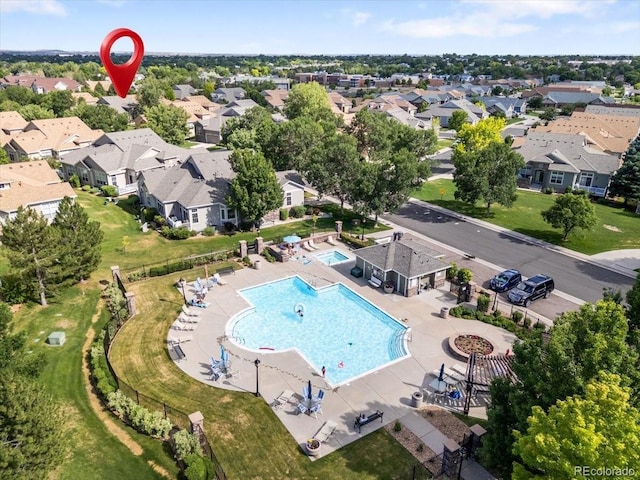 3862 E 127th Ln, Thornton, CO 80241 - aerial perspective of suburban area featuring a pool