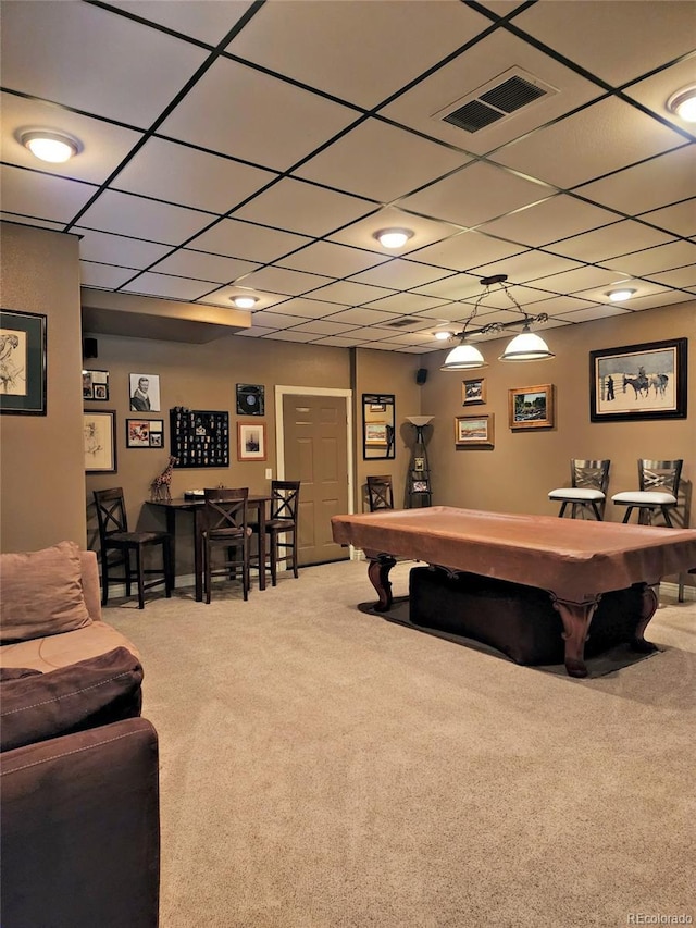 83 Wilderness Cornerstone Rd, Evergreen, CO 80439 - recreation room featuring carpet floors, a paneled ceiling, and billiards table