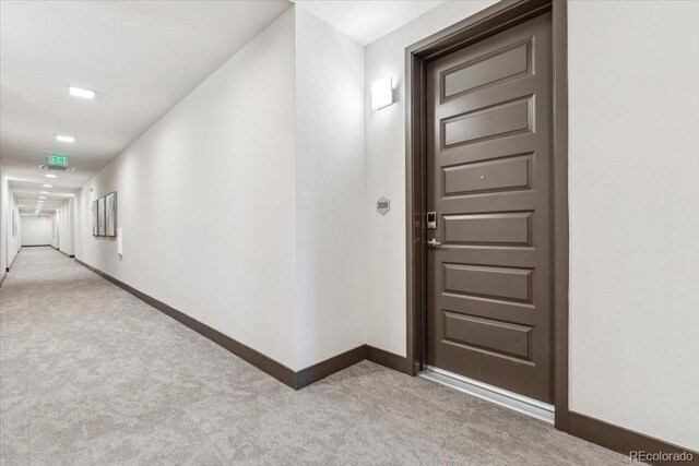 485 Interlocken Blvd Unit 209, Broomfield, CO 80021 - hallway with light carpet and baseboards