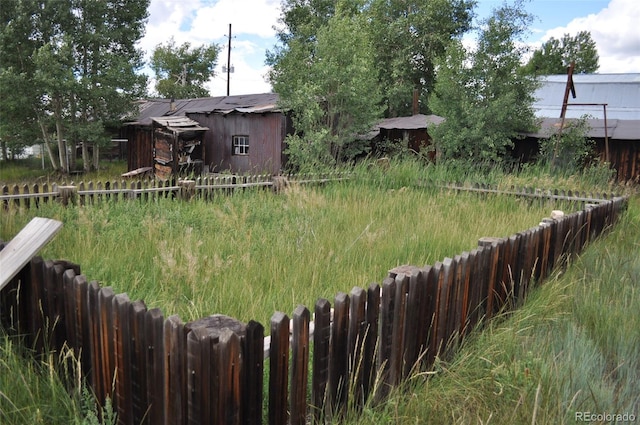 view of yard with a storage shed