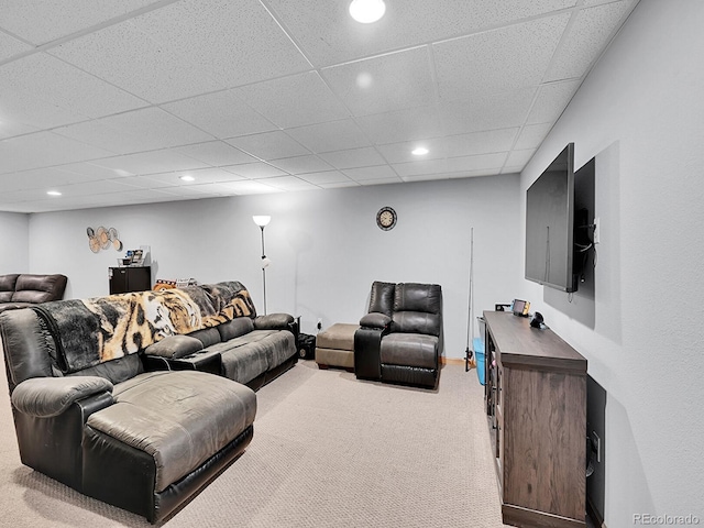 living room featuring recessed lighting and carpet