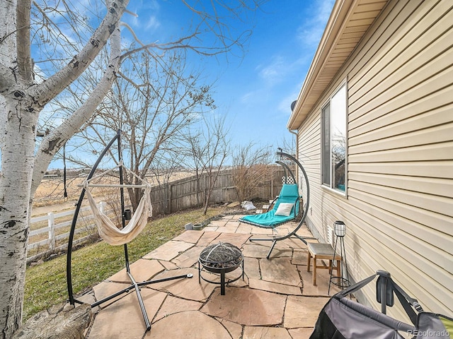 view of patio featuring a fire pit and a fenced backyard