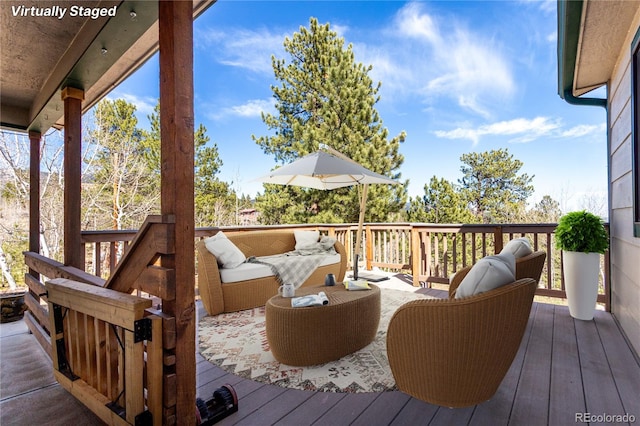 116 Schooley Rd, Bailey, CO 80421 - wooden terrace with an outdoor living space