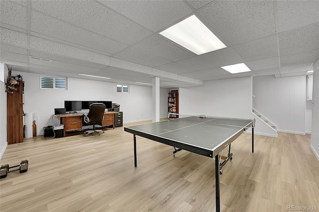 7439 S Depew St, Littleton, CO 80128 - game room with wood finished floors, baseboards, a drop ceiling, and an office area