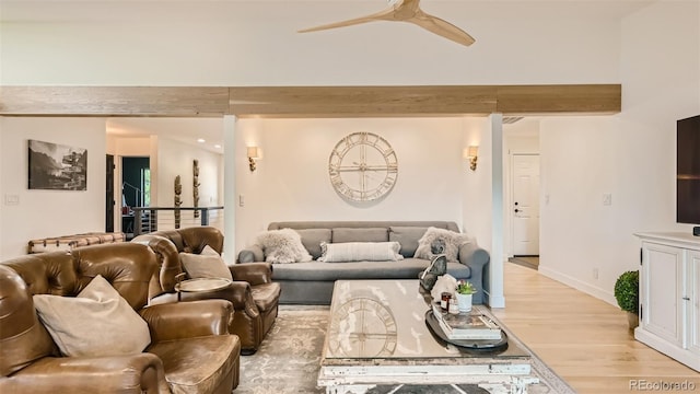 2231 Meadow Green Cir, Franktown, CO 80116 - living room featuring light wood-style floors and a ceiling fan
