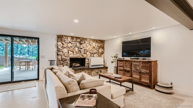 2231 Meadow Green Cir, Franktown, CO 80116 - living room featuring recessed lighting and a fireplace