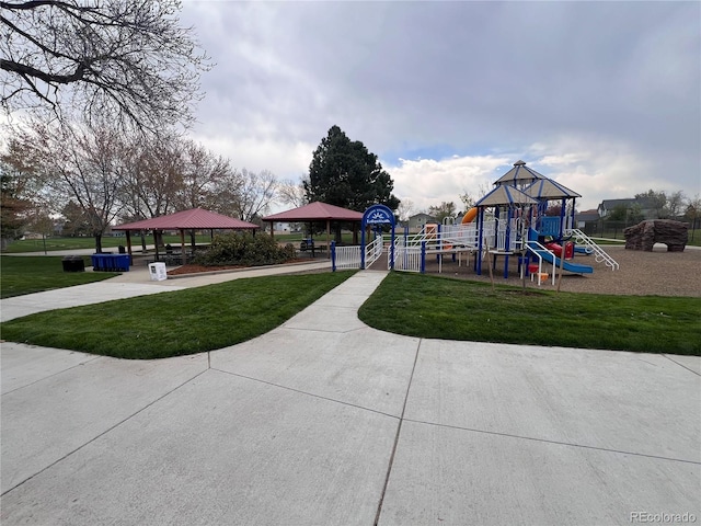 community playground with a gazebo and a yard
