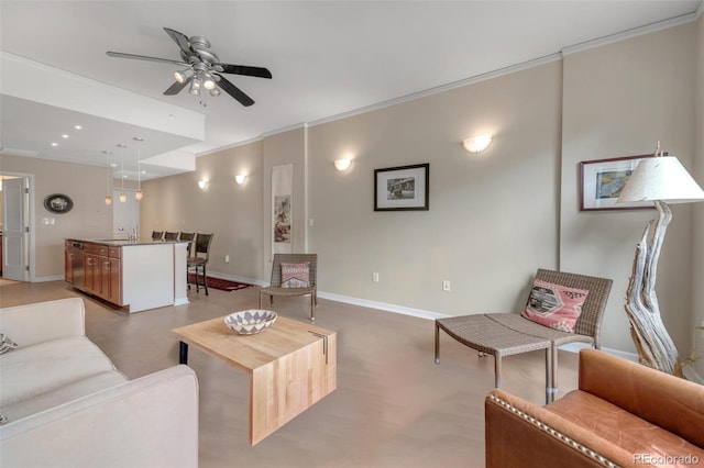 1975 Grant St Unit 501, Denver, CO 80203 - living area with a ceiling fan and ornamental molding