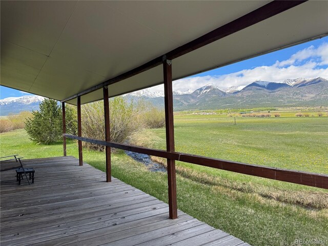 700 County Road 150, Westcliffe, CO 81252 - wooden deck with a mountain view, a yard, and a view of rural / pastoral area