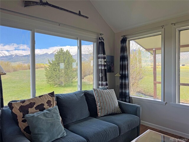 700 County Road 150, Westcliffe, CO 81252 - sunroom featuring vaulted ceiling and a mountain view