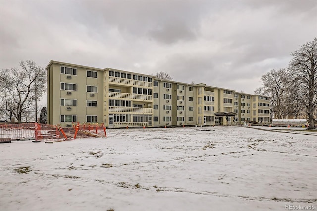 view of snow covered property