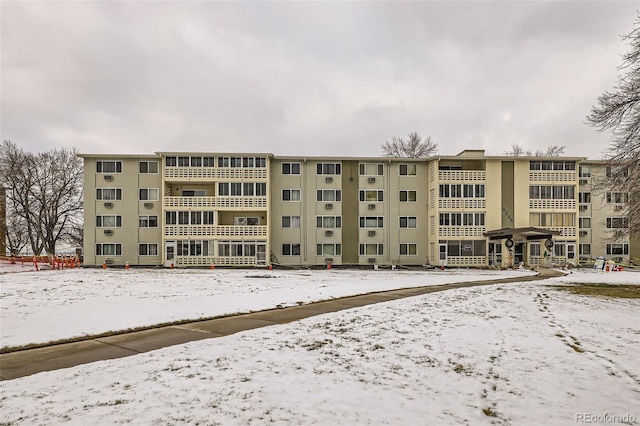 view of snow covered property