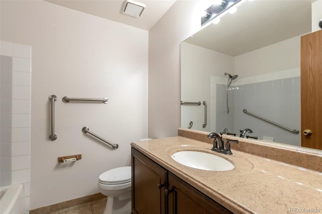 7732 Xavier Ct, Westminster, CO 80030 - bathroom featuring vanity, toilet, tile patterned flooring, and shower / bathtub combination