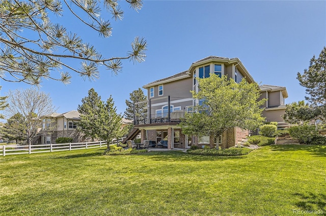 10529 Dacre Pl, Lone Tree, CO 80124 - rear view of property with stairs, a patio area, a deck, brick siding, and a tiled roof