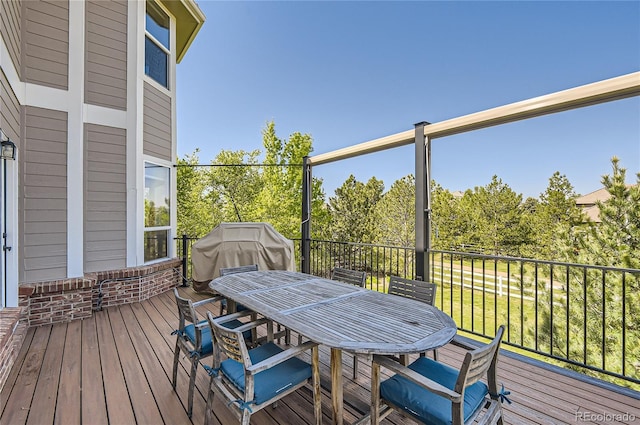 10529 Dacre Pl, Lone Tree, CO 80124 - wooden deck featuring outdoor dining area and a grill