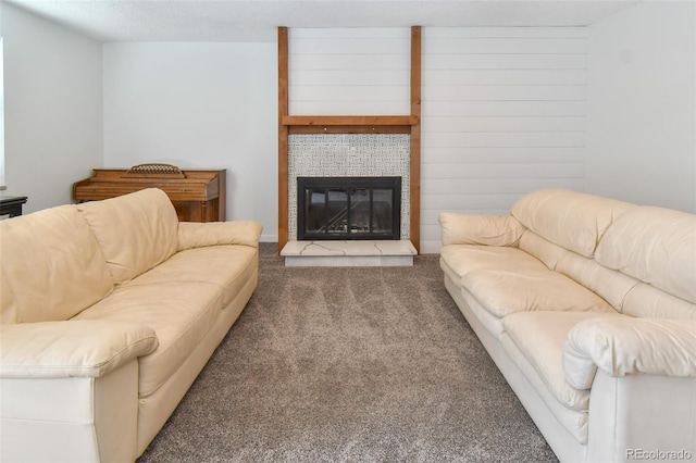 5719 S Lowell Blvd, Littleton, CO 80123 - carpeted living area with a tiled fireplace
