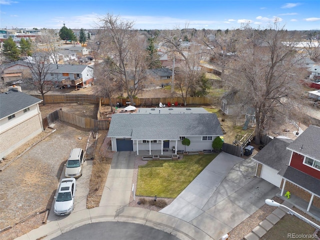 bird's eye view with a residential view