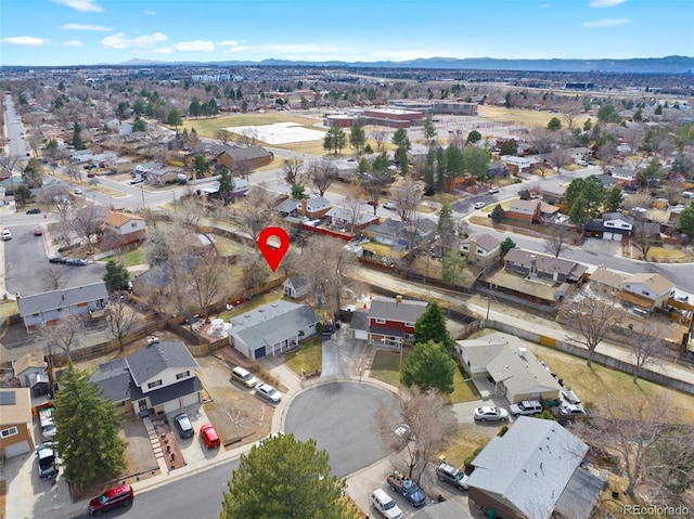 bird's eye view with a mountain view and a residential view