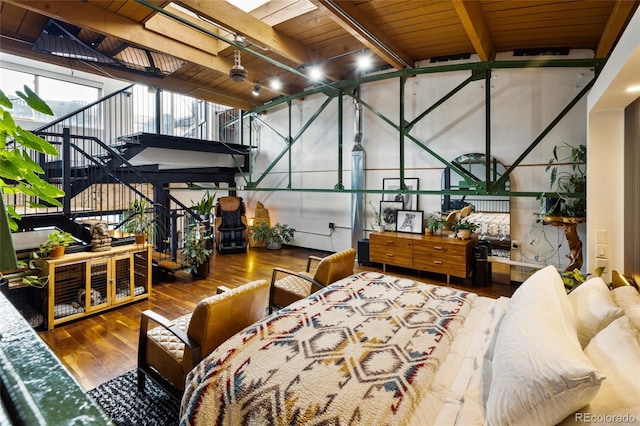 1203 24th St, Denver, CO 80205 - bedroom featuring wood finished floors and a wood ceiling with exposed beams