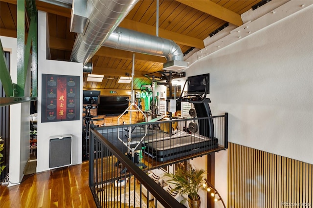 1203 24th St, Denver, CO 80205 - hall with a wood ceiling with exposed beams and wood finished floors