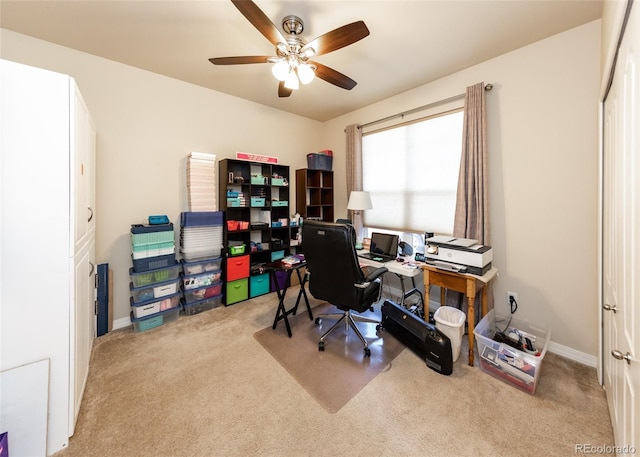 5279 Mount Cutler Ct, Colorado Springs, CO 80924 - carpeted office with baseboards and ceiling fan