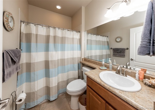 5279 Mount Cutler Ct, Colorado Springs, CO 80924 - bathroom featuring toilet, a shower with curtain, and vanity