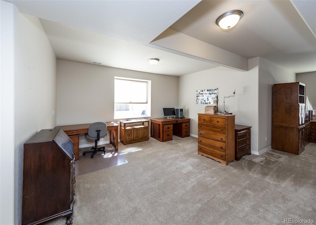 5279 Mount Cutler Ct, Colorado Springs, CO 80924 - office area with baseboards, visible vents, and light carpet