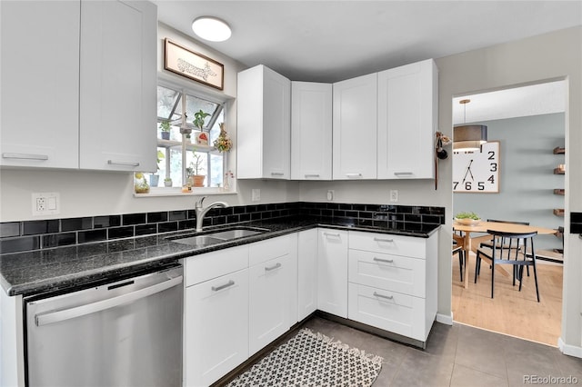 4782 E Costilla Ave, Centennial, CO 80122 - kitchen with dishwasher, a sink, white cabinets, and dark tile patterned flooring