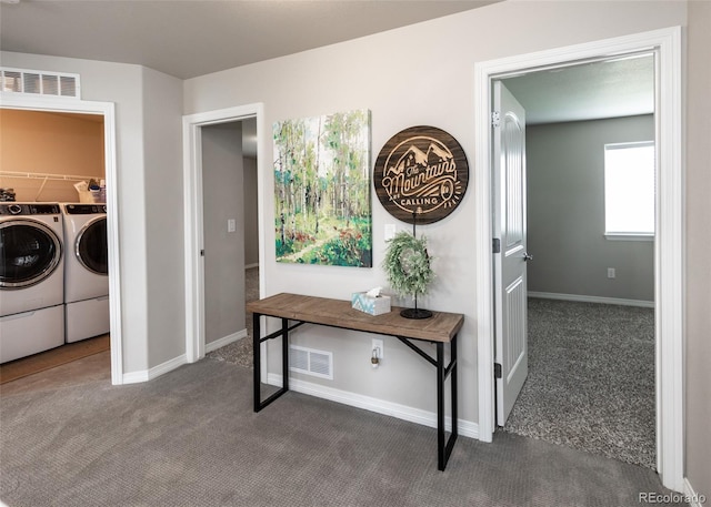 9835 Rubicon Dr, Colorado Springs, CO 80925 - laundry room featuring carpet flooring, separate washer and dryer, and baseboards