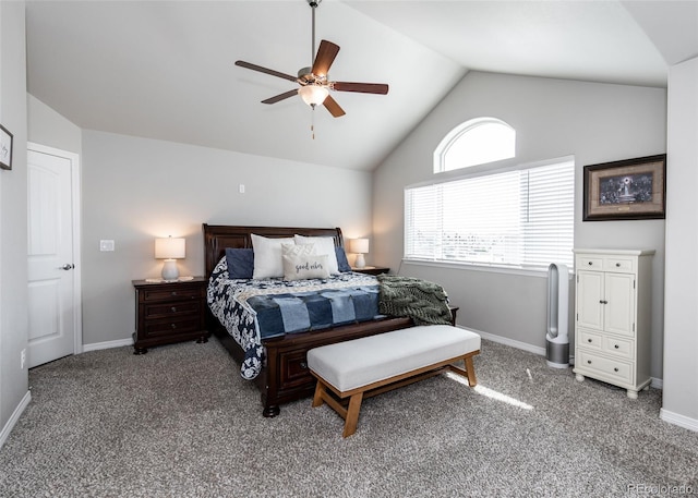 9835 Rubicon Dr, Colorado Springs, CO 80925 - carpeted bedroom featuring lofted ceiling, baseboards, and ceiling fan