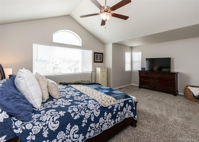 9835 Rubicon Dr, Colorado Springs, CO 80925 - carpeted bedroom featuring lofted ceiling, baseboards, and ceiling fan