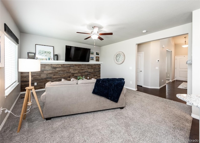 9835 Rubicon Dr, Colorado Springs, CO 80925 - carpeted living room featuring ceiling fan and baseboards