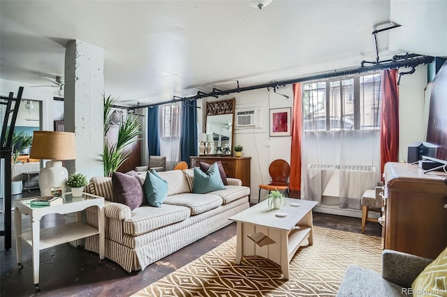 500 E 11th Ave Unit 101, Denver, CO 80203 - living area featuring an AC wall unit and ceiling fan