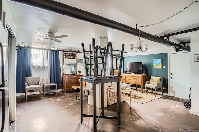 500 E 11th Ave Unit 101, Denver, CO 80203 - dining space with concrete flooring, ceiling fan, and a chandelier