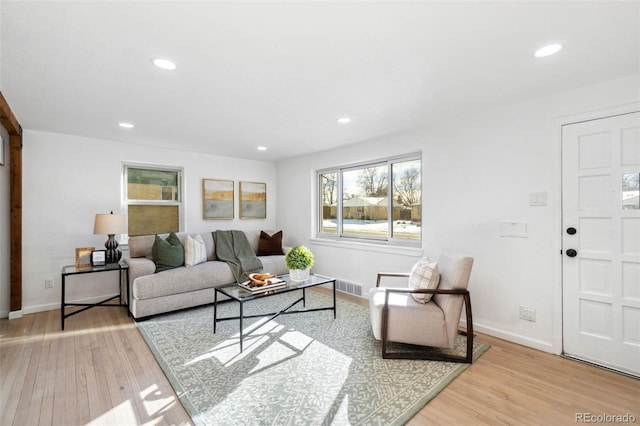 living room with light hardwood / wood-style flooring